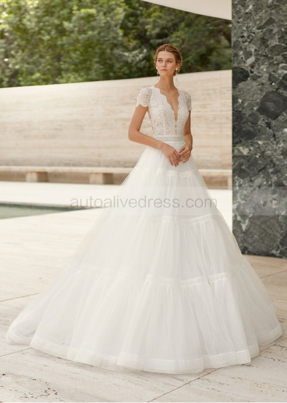 Cap Sleeves Ivory Lace Polka Dots Tulle Stylish Wedding Dress Cap Sleeves Ivory Lace Polka Dots Tulle Stylish Wedding Dress